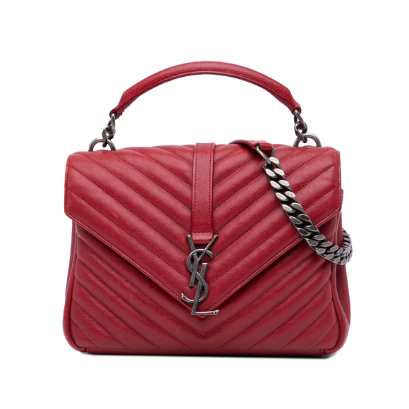 Pre-Loved Saint Laurent Medium Quilted Chevron Sheepskin College Satchel - Picture 1 of 12